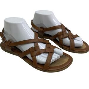 B.O.C. Womens Open Toe Brown Leather Strappy Slingback Comfort Sandals Sz 8